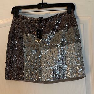 Express Shimmering Silver Sequin Mini Skirt